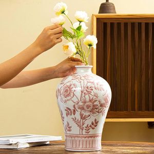 Jarrón de Cerámica con Tapa, Estilo Chino Tradicional, Decorativo, de Porcelana, con Diseño Floral de Rosas Rojas - Product Image 4