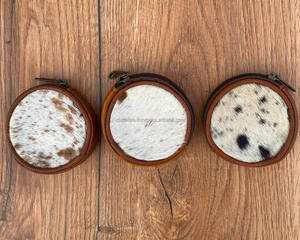 กระเป๋าใส่เหรียญหนังวัวแท้กระเป๋าสตางค์ทรงคลัทช์ทรงกลมหนังสไตล์ตะวันตกสำหรับทุกเพศ - Product Image 3