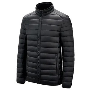 Blouson matelassé noir pour homme, col montant, fermeture éclair, vêtement d'hiver décontracté, extérieur en polyester, couleur unie, coupe classique, coupe-vent, nouveau modèle D - Product Image 3