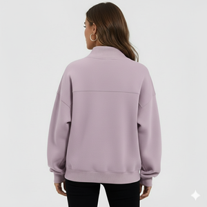 Sudadera personalizada para mujer, de cuello alto, estilo oversized, con ribetes y dobladillo en contraste, de tejido grueso tipo felpa. - Product Image 2