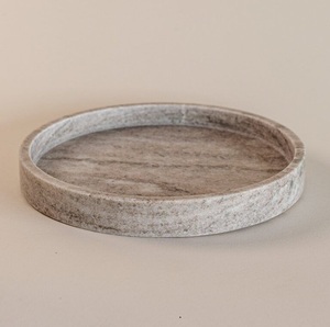 Bandeja redonda de mármol natural de gran venta, con patrón de vetas marrones premium, bandeja de lujo para servir, plato decorativo, decoración moderna para el hogar, gruesa. - Product Image 2