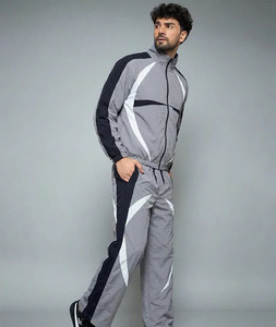 Men's Gray Color Blocking Tracksuit Full Zip Sporty Joggers With Side Pockets Breathable Polyester Winter Wear - Product Image 4