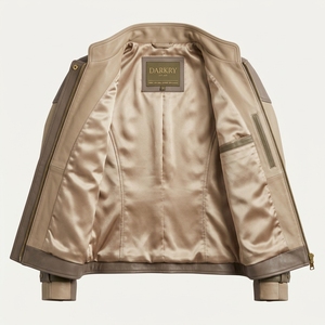 Colorblock Womens <b>Real</b> Sheepskin <b>Leather</b> <b>Jacket</b> Cargo Pocket Vintage Utility Safari Moto Rider Coat Beige Tan Brown - Product Image 5