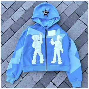 Sudaderas con capucha y cremallera personalizadas con parche bordado desgastado, conjuntos de sudadera estilo urbano hechos a medida, ropa de moda a precio económico. - Product Image 5