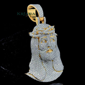 Colgante con Rostro de Jesús, Plata 925, Chapado en Oro de 18K, Diamantes Cultivados en Laboratorio, Corte Brillante Redondo, Color D, Amuleto Religioso para Hombre - Product Image 2