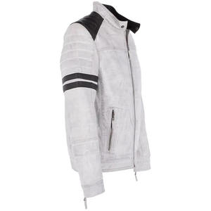 Men's Luxury Real <b>Suede</b> <b>Leather</b> <b>Jacket</b> Contrast Color Two-Tone Biker Motorcycle Racing Slim Fit Stand Collar Outerwear Coat - Product Image 3