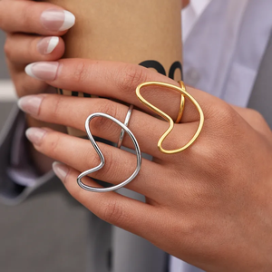 Bague en acier inoxydable avec incrustation géométrique tendance, revêtement PVD or véritable 18 carats, résistante au ternissement, bijoux pour femmes - Product Image 1