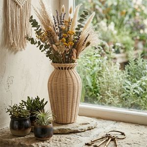 Cesta redonda de ratán, florero artesanal de 7 piezas - Product Image 3