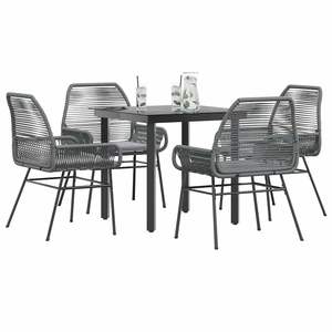Ensemble de salle à manger en poly rotin gris de 5 pièces avec coussins Meubles en verre durable pour l'extérieur - Product Image 1