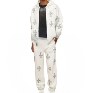 <b>Clothes</b> Man Sets 100% Cotton Printed <b>Glitter</b> Rhinestone Zip up Flared Pants Tracksuit Men Sweat Suit Wholesale Tracksuit - Product Image 1