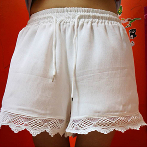 Women's High Waist Drawstring Chiffon Shorts With <b>Lace</b> Trim Casual Loose Fit Solid Color Breathable Summer Wear - Product Image 6
