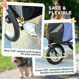 Carrito de Paseo para Perros de 3 Ruedas Azul con Plegado con una Mano, Ruedas de Goma, Bolsa de Almacenamiento y Cojín Suave para Perros Pequeños y Medianos, Suministros para Animales Pequeños - Product Image 5