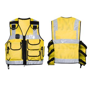 Gilet de sécurité jaune haute visibilité, bandes réfléchissantes, plusieurs poches, 100% polyester, uniforme de garde de sécurité, unisexe, toutes saisons - Product Image 2