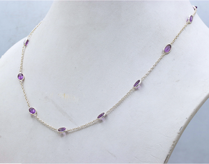 925 Sterling Silver Amethyst Station Necklace for Women <b>Gift</b> | Minimalist Purple Gemstone Chain Jewelry - Product Image 4