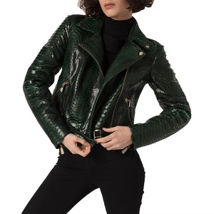 Blouson court de motard en cuir de vachette véritable gaufré de qualité supérieure, imperméable, tendance, pour femme, hiver, Bamboo - Product Image 5