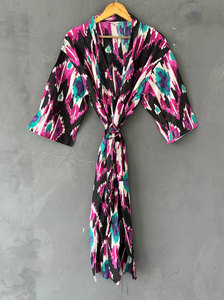 Bata Kimono Larga de Algodón con Estampado Floral para Mujer, Bata de Baño Holgada de Manga Larga con Cuello en V, Cómoda, Transpirable y Ligera - Product Image 1