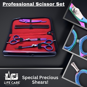 Ensemble de ciseaux de coiffure professionnels multicolores avec vis réglable, ciseaux de coiffure en acier inoxydable japonais - Product Image 6