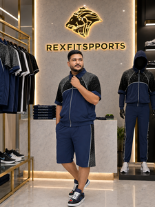 REXFIT SPORTS 2026 Custom <b>Men</b> Sportswear Set <b>Royal</b> <b>Blue</b> Short Sleeve Zip <b>Jacket</b> Shorts Two Piece Tracksuit Lightweight - Product Image 3