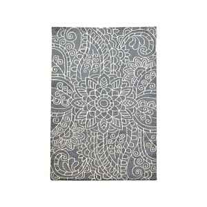 Alfombra de Lana Tejida a Mano con Diseño Floral Paisley Bohemio Vintage, Elegante Patrón de Medallón Mandala, Color Gris Pizarra - Product Image 1