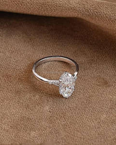 แหวนแต่งงาน/หมั้น ยูนิเซ็กซ์ ทองคำขาว 18k แท้ ผลิตในห้องปฏิบัติการ/วินเทจ ประดับเพชรทรงมาร์ควิส งานแฮนด์เมด แหวนคุณภาพเยี่ยม - Product Image 3