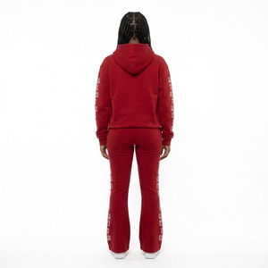 Ensemble de survêtement évasé personnalisé pour femme, pantalon de jogging taille haute à jambe large, sweat à capuche oversize, 100% coton molletonné, vêtements de sport décontractés OEM ODM - Product Image 2