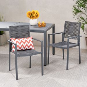 Set di 2 Sedie da Pranzo Moderne per Esterni, Grigio e Grigio Scuro, con Seduta in Alluminio e Corda - Product Image 4