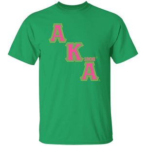 Camiseta Personalizada con Bordado Gráfico Verde para Mujer, Manga Corta, Cuello Redondo, Informal, con Diseño de Letras Alpha Kappa Alpha - Product Image 1