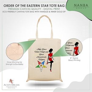 OES Masonic <b>Canvas</b> <b>Tote</b> <b>Bag</b> Eastern Star Square Compass Shriner Reusable Waterproof Shopping <b>Bag</b> with Gold Zipper - Product Image 2