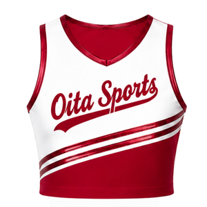 Maillot de cheerleading rouge sans manches, coupe courte, léger, uniforme sportif personnalisé, tenue d'entraînement pour équipe, vêtements de performance athlétique - Product Image 1
