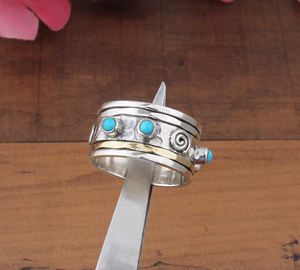 Bague en argent sterling 925 avec serti en turquoise naturelle, bande d'éternité complète, style classique, bague de doigt, bague occidentale - Product Image 3