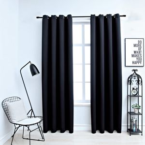 2 pezzi 54 "x 63" tende oscuranti con anelli in tessuto nero per mantovane e rivestimenti per finestre - Product Image 1