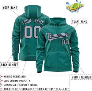 Custom Personalized Zip Up <b>Hoodie</b> for Men Team <b>Name</b> Number Sublimation Print Raglan Sleeve Green Sweatshirt - Product Image 3