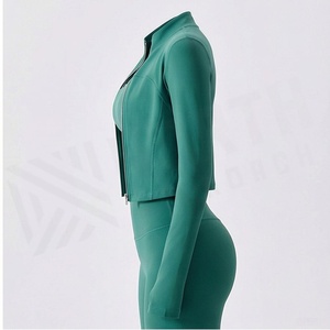 Conjunto de Yoga de 3 Piezas para Mujer, Chaqueta Verde de Manga Larga con Cierre, Sujetador Deportivo, Leggings de Cintura Alta, Ropa Deportiva - Product Image 3