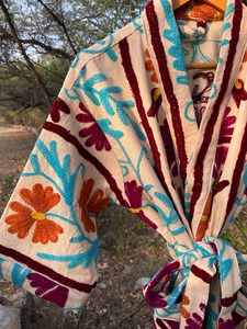 Kimono de Algodón Bordado a Mano para Mujer, Estilo Bohemio, Floral, Abierto por Delante, Manga Larga, Hasta la Rodilla, Túnica de Invierno, Venta al Por Mayor - Product Image 6