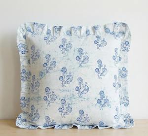 Block Print Boho Cushion <b>Cover</b> with Frill Handmade Cotton Bed <b>Throw</b> Pillows, bohemian pillow cushion <b>covers</b> vintage home decor - Product Image 5