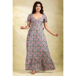 Vestido Largo de Algodón con Estampado de Bloques para Mujer, Vestido Maxi Boho Indio Hecho a Mano, Ropa de Playa de Verano, Atuendo Informal para Festivales - Product Image 2