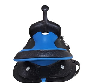 Estribos de Cuero Estilo Western con Asiento Azul, Cómodos, con Estructura de Madera, Herrajes Niquelados, Duraderos, Talla Infantil - Product Image 4