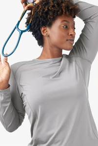 Women Gray <b>Scrub</b> Set Long Sleeve Top Cargo Pants Hospital Uniform Knitted Cotton Blends <b>Scrubs</b> for Medical Professionals - Product Image 4