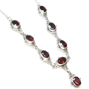 Collier en argent sterling 925 avec grenat rouge, fait main, bijoux élégants en pierres précieuses pour femmes, chaînes de mode, colliers à porter - Product Image 4