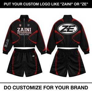 300 GSM Heavy Polyester Windbreaker Short <b>Set</b> Black Red Curved Panel Silk Screen Printing Logo Men's Winter Hooded - Product Image 1
