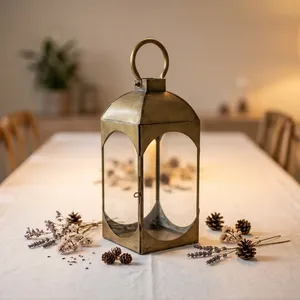 Artisan Design <b>Brass</b> <b>Lantern</b> with Glass Panels and Arched Design for Home Decoration - Product Image 2