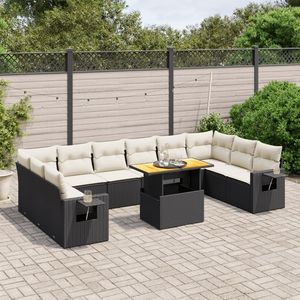 Ensemble de canapés de jardin avec accoudoirs réglables, grand modèle en rotin PE noir, accoudoirs larges et réglables - Product Image 1