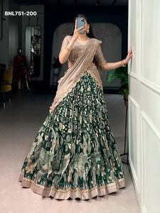 Gorgeous Looking Tussar Silk with Kalamkari Print & Lace Border <b>Flared</b> Can-Can Lehenga-Embroidered Choli-Dupatta Woman Fashion - Product Image 3