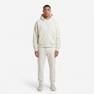 Ensemble sweat à capuche et pantalon streetwear pour homme, coupe oversize et courte, en molleton technique premium, personnalisable, avec fermeture éclair, pour OEM - Product Image 1