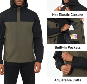 4 Way Stretch Hooded <b>Men</b> Windproof <b>Jacket</b> Front Logo Technical Fabric Active Sport Coat Flexible Performance Athletic Outerwear - Product Image 4