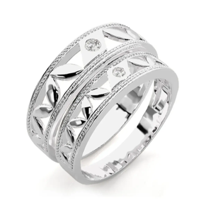 925 Sterling Silver Silver Plated Leaf Pattern <b>Couple</b> <b>Rings</b> - Product Image 3