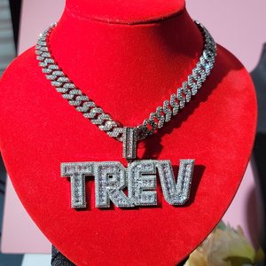 Custom Moissanite Name Pendant 925 Sterling Silver <b>Iced</b> <b>Out</b> Hip Hop Cuban Link <b>Chain</b> Set Mens Letter Necklace - Product Image 4