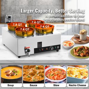 Scaldavivande Elettrico Commerciale in Acciaio Inox a 4 Vasche da 1500W, 7.4QT, Temperatura Regolabile 86-185F, Bain Marie - Product Image 2