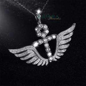 Moissanite <b>Angel</b> Wings Pendant 925 Silver 18K Gold Plated Round Brilliant Cut Unisex Luxury Everyday Wear - Product Image 2