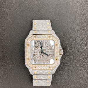 VVS Moissanite Diamond Fully Encrusted Square <b>Automatic</b> <b>Watch</b> Luxury Two-Tone Iced Out Stainless Steel <b>Skeleton</b> <b>Watch</b> for Men - Product Image 1
